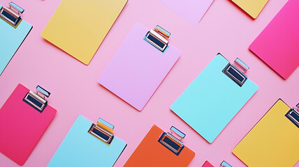 Various colors clipboards on pink background generated.AI