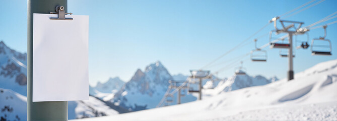 Blank flyer on a pole at a ski lift