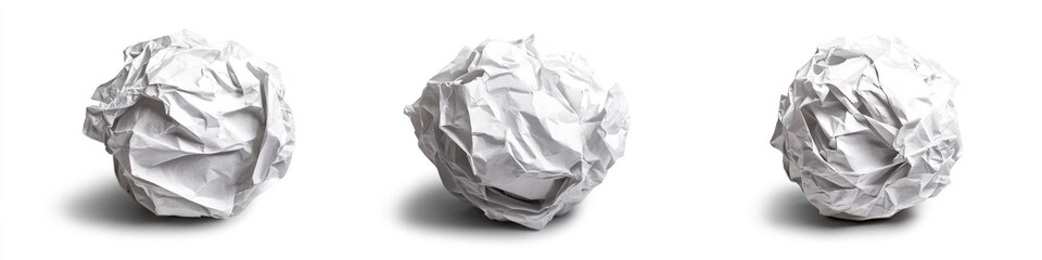 Fototapeta premium Collection of Crumpled Paper Balls on a Clean White Backdrop for Creative Brainstorming Visuals