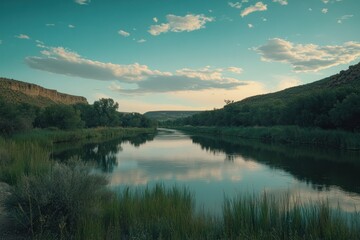 Serene River Landscape Under a Cloudy Sky