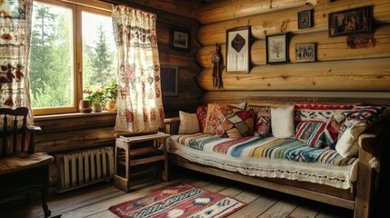 Fototapeta premium Rustic Cabin Interior Design with Warm Wooden Accents