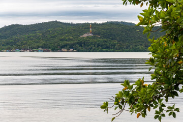 Beautiful Landscape of Mangroves and Islands Under Cloudy Skies in Thailand