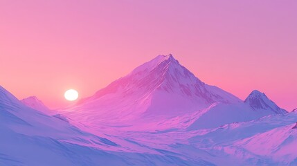 A soft sunrise over a snow-covered mountain, celebrating the first light of the New Year
