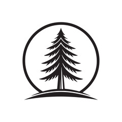 pine tree silhouette vector line art logo design