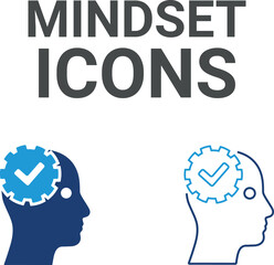 Mindeset icons. Containing mind, brainstorming, head, neuron, cognition, thinking, intelligence and more. Solid vector icons collection.