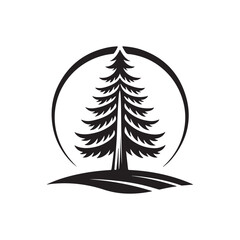 pine tree silhouette vector line art logo design