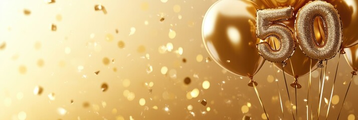 Golden Balloons Celebrating the Milestone of Fifty - Exceptional Copy Space for Personal Messages