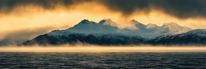 Fototapeta premium Majestic Fjord View: Norwegian Nature's Embrace with Mountains and Serene Sea