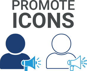 Promote icons. Containing speak, phone, mail, contact, chat, website, satellite, radio, antenna, message and more. Solid icons collection, vector illustration.