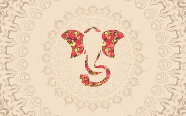 Floral Ganesha with Mandala Background, Ganesh ji floral mandala design.