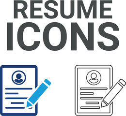 Resume icons. Headhunting, career, resume, job hiring, candidate and human resource icons. Solid icon collection.