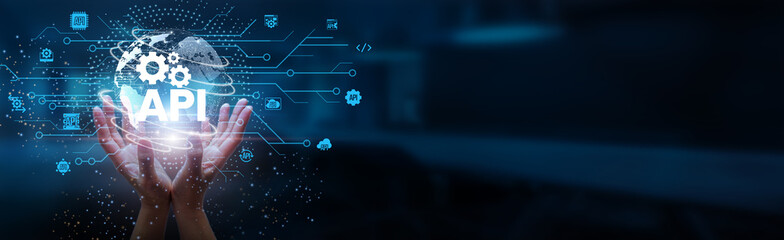 Hands holding globe with network connecting data of APIs, integrations, applications, platforms,...