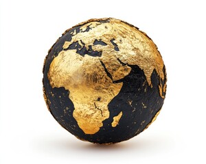 Naklejka premium Elegant Golden and Black Globe Depicting Earth with African Map on a Crisp White Background