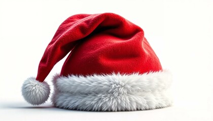 Vibrant 3D render of a classic Santa hat with fluffy white brim on white background
