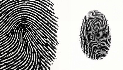 Photorealistic black-and-white fingerprint rendering isolated on white