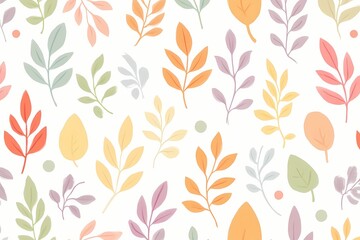Charming botanical pattern featuring colorful leaves and gentle dots on a light background
