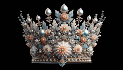 Coral Style Crown with Gems on Black Background