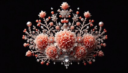 Coral Style Crown with Gems on Black Background