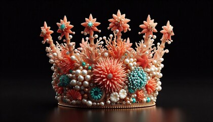 Coral Style Crown with Gems on Black Background