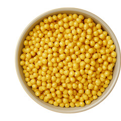 Bowl of chickpeas top view isolated on a transparent background, empty blank png background