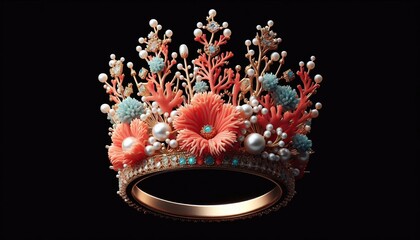 Coral Style Crown with Gems on Black Background