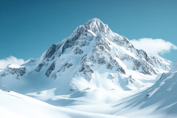 Obraz premium Snowy mountain peak dominating winter landscape under blue sky