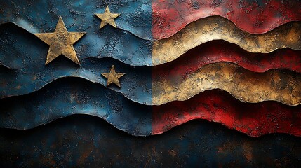 Abstract Wavy Flag Design With Stars and Stripes