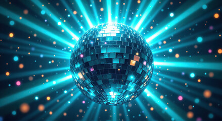 disco ball with bright MediumTurquoise beams of light creating a dazzling light pattern