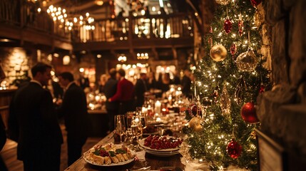 Joyful christmas celebration at a cozy venue festive gathering warm atmosphere inviting decor