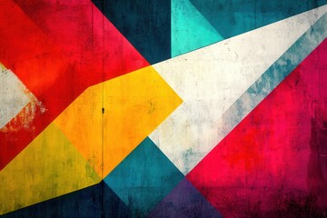 Naklejka premium Vibrant geometric abstract art with multicolor shapes and textured surface.