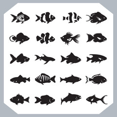 Seamless Fish Silhouette Logotype Icons Collection for Marine, Seafood, and Fishing Businesses in white background