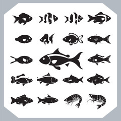 Seamless Fish Silhouette Logotype Icons Collection for Marine, Seafood, and Fishing Businesses in white background