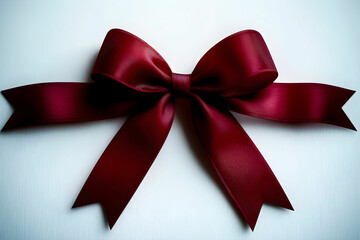 Fototapeta premium Elegant Red Satin Bow on Soft White Background Perfect for Gift Wrapping and Holiday Decorations