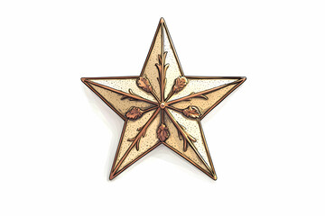 Fototapeta premium Ornate Decorative Star Badge with Floral Elements and Shiny Metallic Finish for Artistic Projects or Crafts