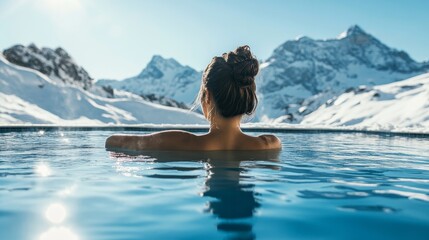 Fototapeta premium Woman enjoying spa in hot springs composition background 