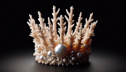 Obraz premium Coral Style Crown with Gems on Black Background