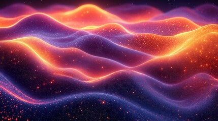 Fototapeta premium Vibrant abstract waves with glowing neon lights and sparkling particles
