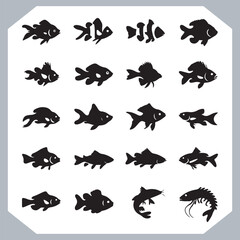 Trendy Fish Silhouette Icons with Clean and Modern Design for Creative Branding Needs in white background
