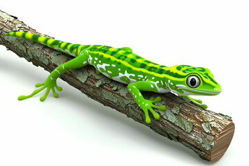 Fototapeta premium Bright Green Lizard with Unique Patterns Clinging to a Mossy Log in a Vibrant Natural Environment