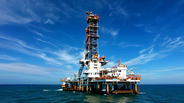 Offshore jackup drilling rig exploring for oil and gas in the ocean