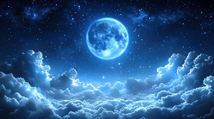 Fototapeta premium Glowing moon above dramatic night clouds in a starry sky