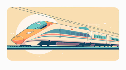 High Speed Bullet Train Cartoon Doodle Set: Flat Vector Illustration