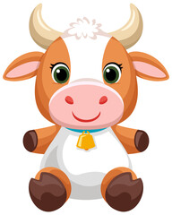 座っている可愛い子牛のぬいぐるみイラストアイコン