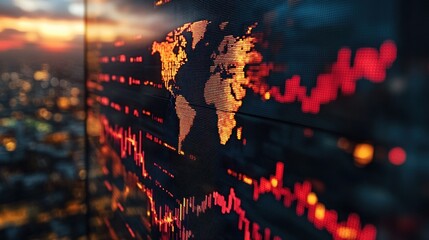 Global market downturn depicted on a digital screen.