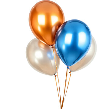 White bronze orange and blue balloons isolated on a transparent background, empty blank png background