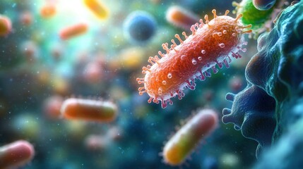 Naklejka premium Colorful microscopic view of vibrant bacteria in motion