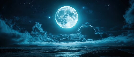 Moonlight bathes a serene landscape under a starry night sky illuminating the peaceful meadow and surrounding trees
