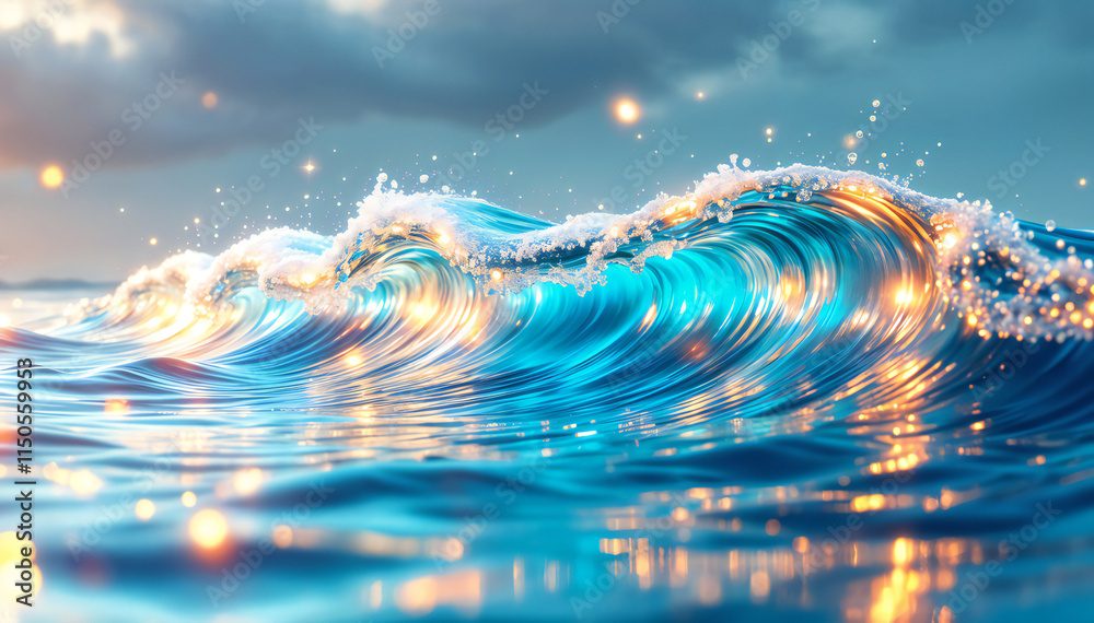 Wall mural waves of vibrant blue water with sparkling highlights, create a dynamic and lively ocean scene under