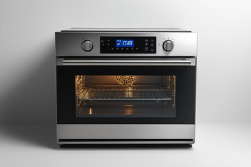 Fototapeta premium Four en Acier Inoxydable Moderne avec Commandes Numériques, Design Minimaliste et Épuré, Lignes Nettes et Éclairage Doux