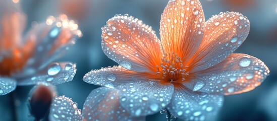 Fototapeta premium Dew-kissed orange flower in soft light.